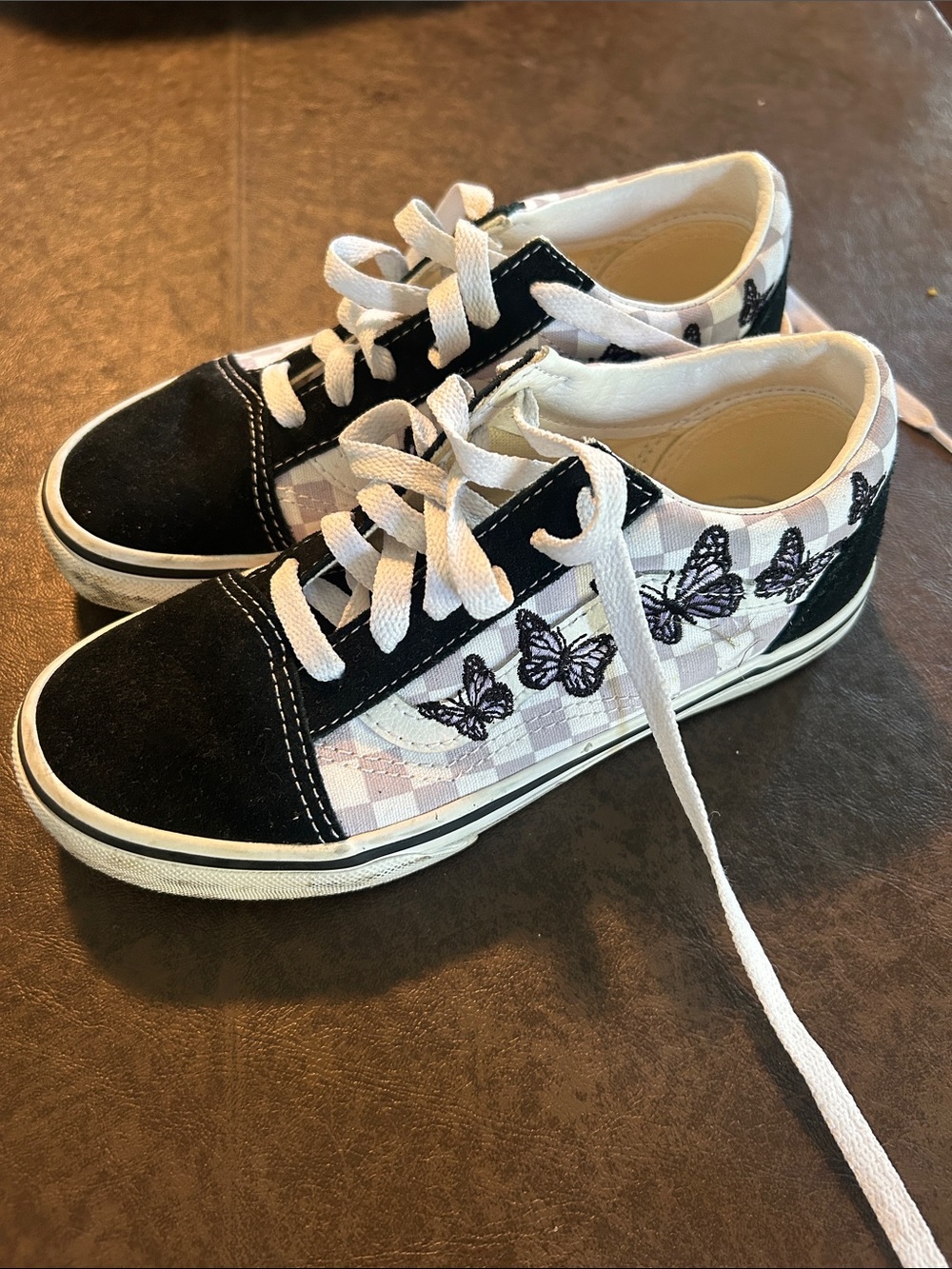 Vans Black & White Butterfly Checkerboard Kids Sneakers